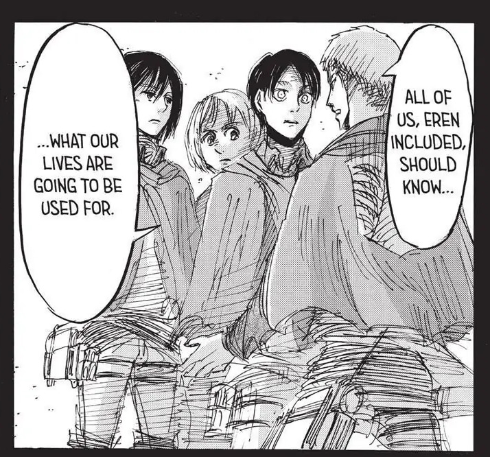 snk 22, jean: "all of us, eren included, should know what are lives are going to be used for."